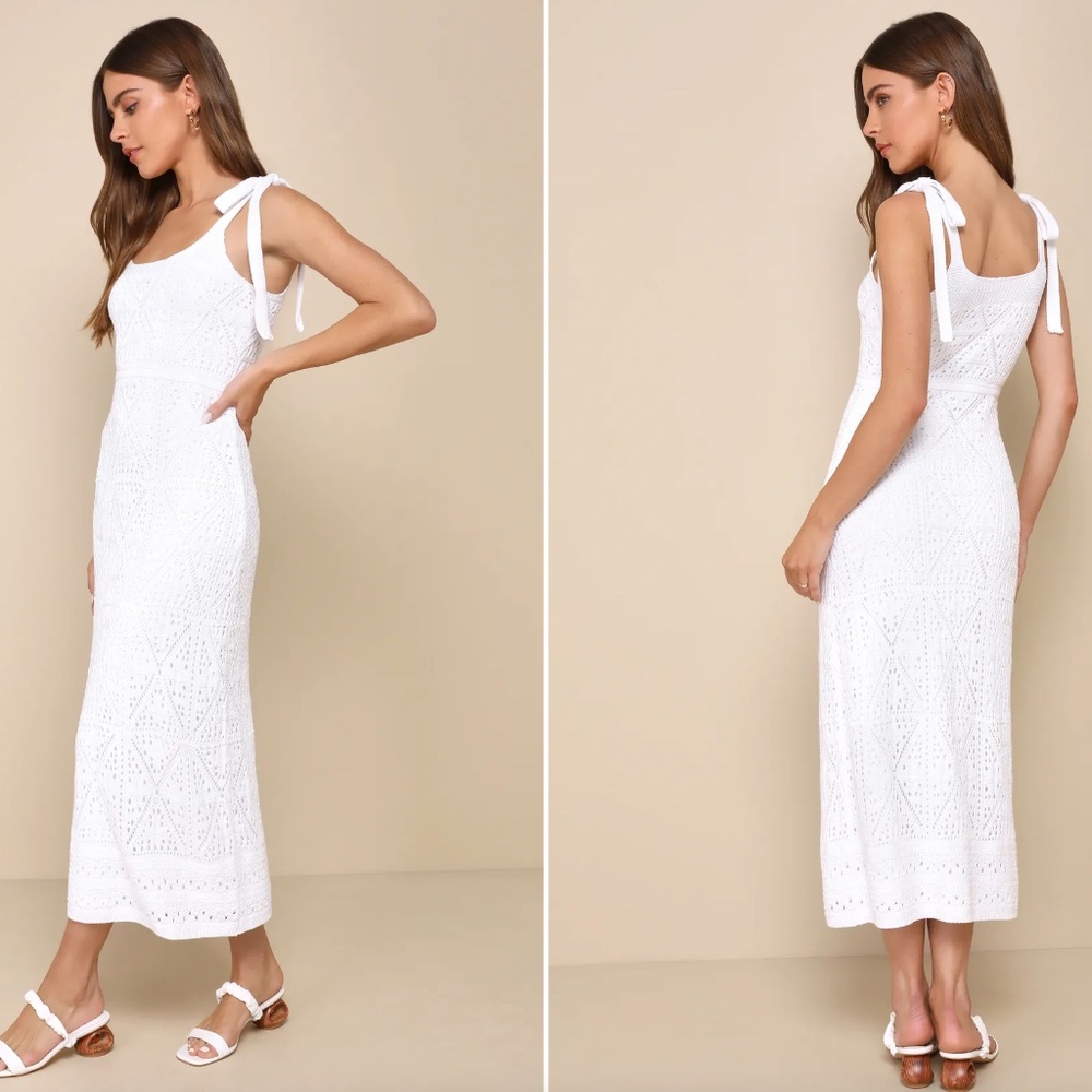 Lulus Adorable Darling White Crochet Tie-strap Midi Dress - Size XS
